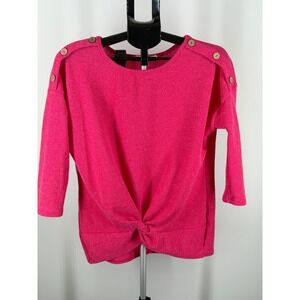 Wilde Hot Pink Twist Front Button Shoulder Knit Top Large